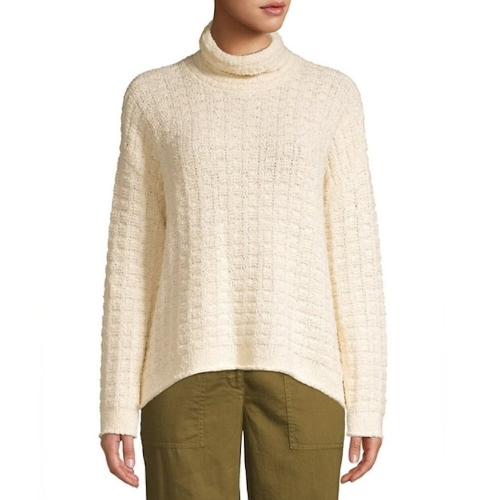 Eileen Fisher - Specialty Stitch Waffle Knit Organic Cotton Turtleneck - Large